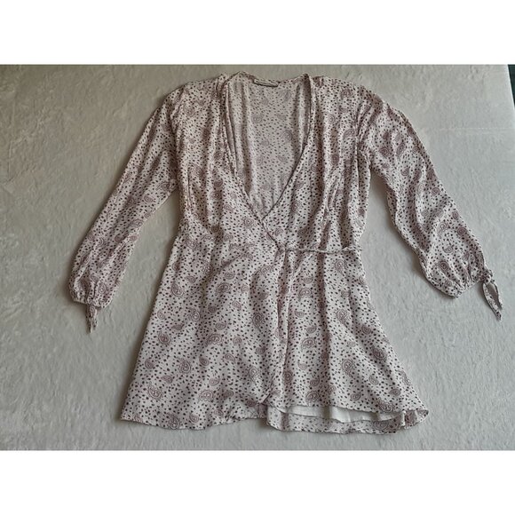 Abercrombie Fitch Sz Large Paisely Print Casual Lightweight Wrap Dress Red/White - Picture 3 of 11